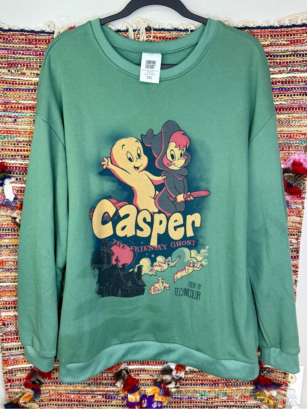 Comfort Colors Green Casper Graphic Sweatshirt 100% Cotton 2XL